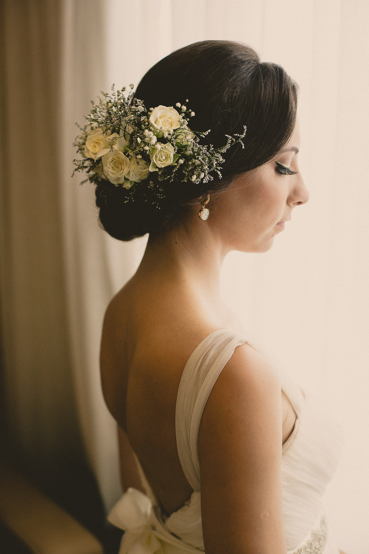 Gorgeous flower crown on beautiful young bride.