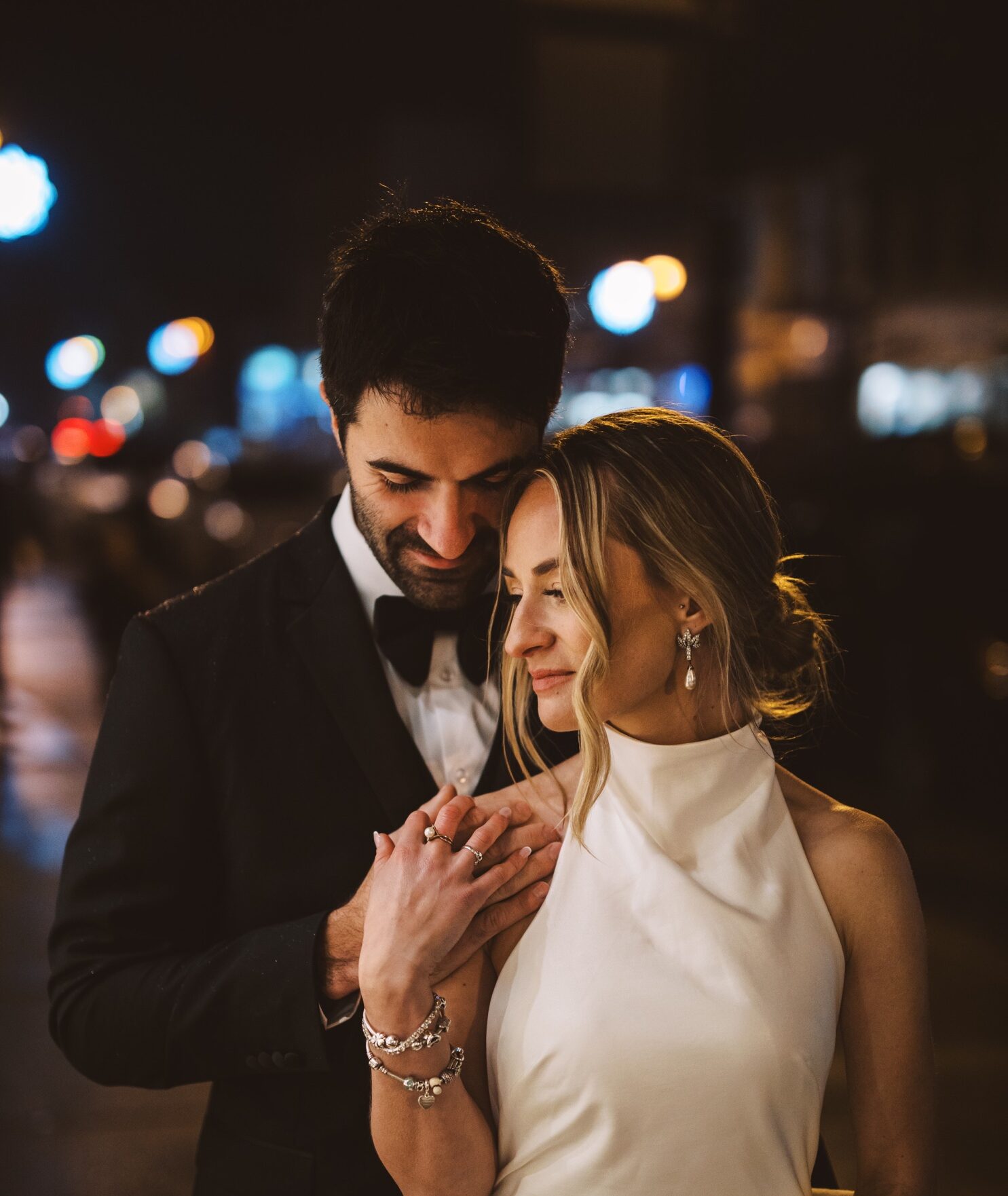 intimate wedding photo of stylish modern couple